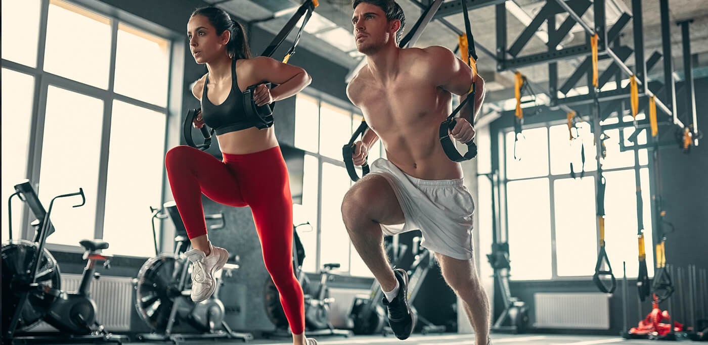 Couple doing weight resistance training