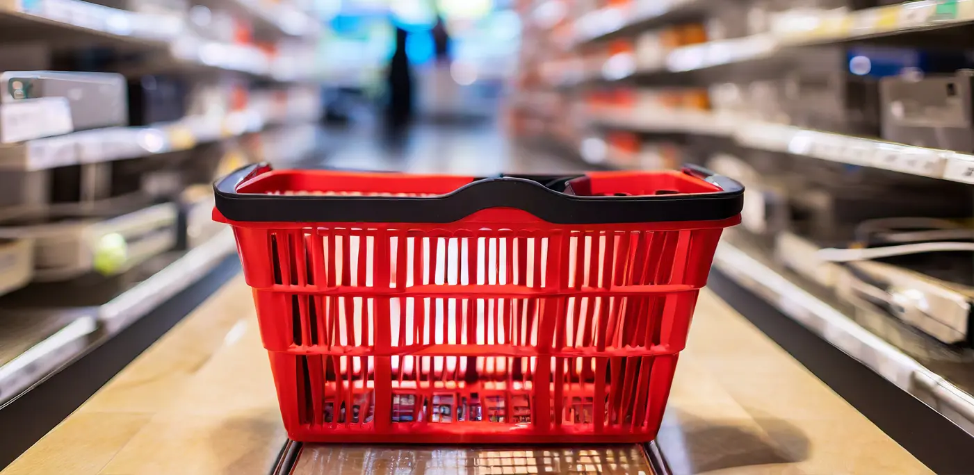 Empty red shopping basket