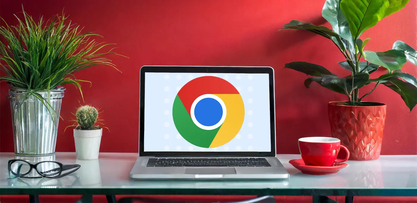 Google Chrome on a laptop in a red office