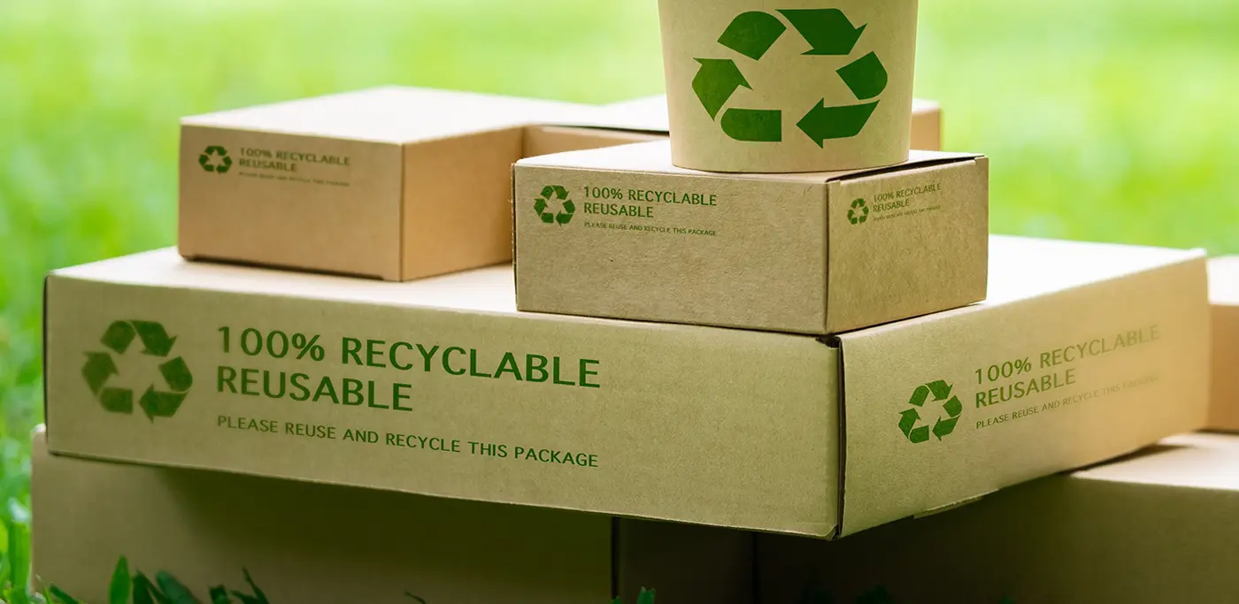 Boxes of 100% recycled cardboard packaging